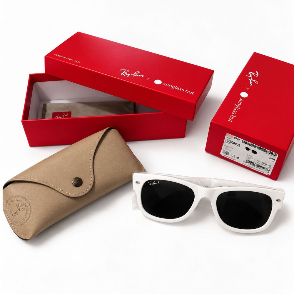 NWT Ray-Ban Mega Wayfarer II RB0832S White Polarized Sunglasses 55mm